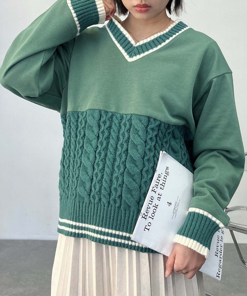 AS KNOW AS plus（アズノゥアズプラス）の「◯チルデンデザイン裏毛スウェットプルオーバー（スウェット・レディース・ネイビー/アイボリー/グリーン・FREE）」の3枚目の写真