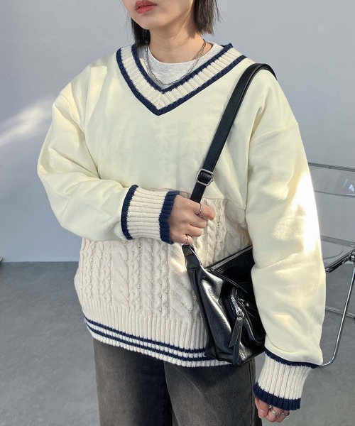 AS KNOW AS plus（アズノゥアズプラス）の「◯チルデンデザイン裏毛スウェットプルオーバー（スウェット・レディース・ネイビー/アイボリー/グリーン・FREE）」の2枚目の写真