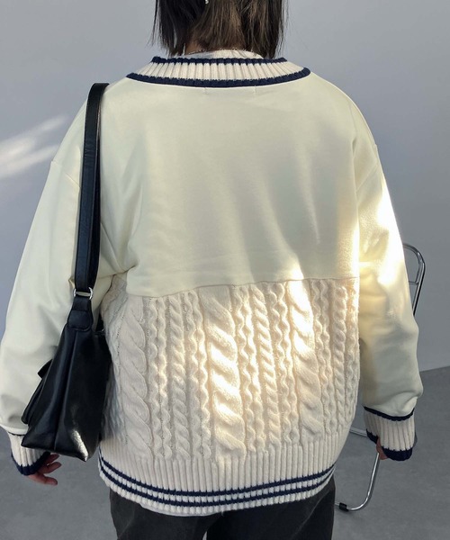 AS KNOW AS plus（アズノゥアズプラス）の「◯チルデンデザイン裏毛スウェットプルオーバー（スウェット・レディース・ネイビー/アイボリー/グリーン・FREE）」の6枚目の写真