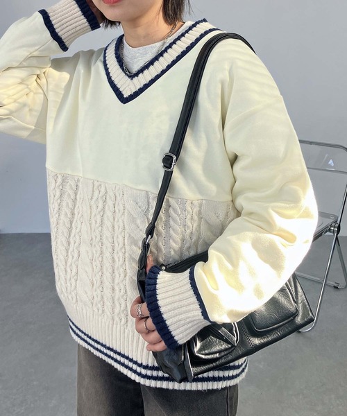 AS KNOW AS plus（アズノゥアズプラス）の「◯チルデンデザイン裏毛スウェットプルオーバー（スウェット・レディース・ネイビー/アイボリー/グリーン・FREE）」の4枚目の写真