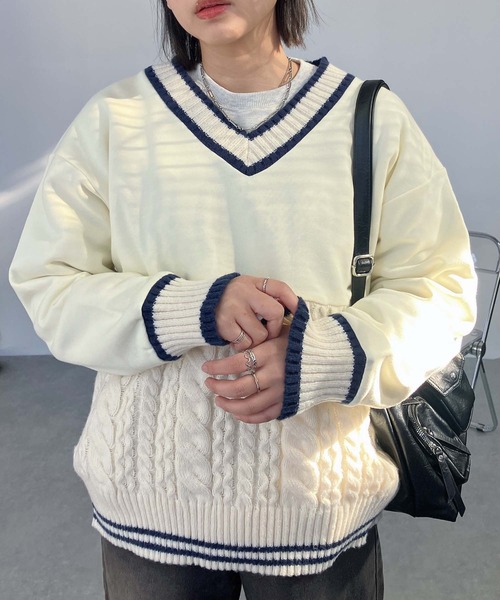 AS KNOW AS plus（アズノゥアズプラス）の「◯チルデンデザイン裏毛スウェットプルオーバー（スウェット・レディース・ネイビー/アイボリー/グリーン・FREE）」の5枚目の写真