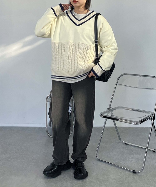 AS KNOW AS plus（アズノゥアズプラス）の「◯チルデンデザイン裏毛スウェットプルオーバー（スウェット・レディース・ネイビー/アイボリー/グリーン・FREE）」の7枚目の写真