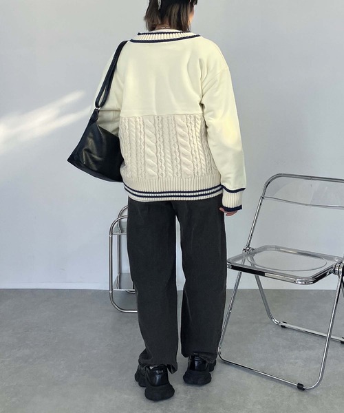 AS KNOW AS plus（アズノゥアズプラス）の「◯チルデンデザイン裏毛スウェットプルオーバー（スウェット・レディース・ネイビー/アイボリー/グリーン・FREE）」の8枚目の写真