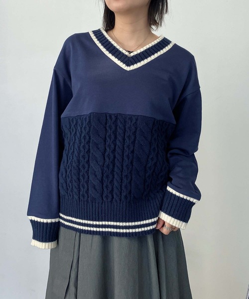 AS KNOW AS plus（アズノゥアズプラス）の「◯チルデンデザイン裏毛スウェットプルオーバー（スウェット・レディース・ネイビー/アイボリー/グリーン・FREE）」の9枚目の写真