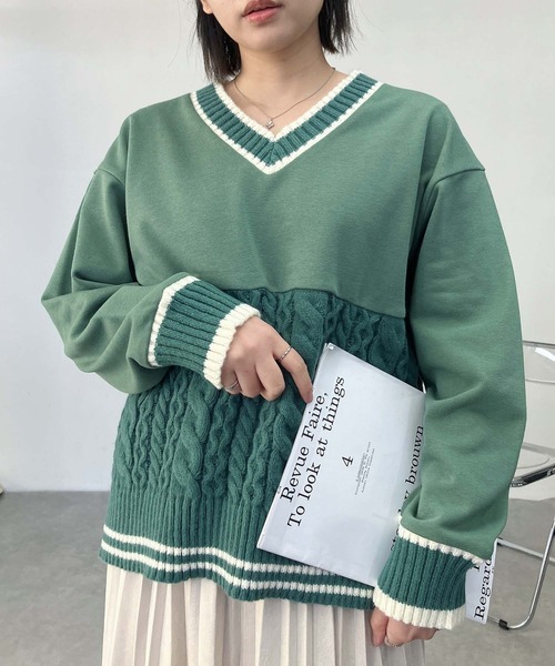 AS KNOW AS plus（アズノゥアズプラス）の「◯チルデンデザイン裏毛スウェットプルオーバー（スウェット・レディース・ネイビー/アイボリー/グリーン・FREE）」の14枚目の写真