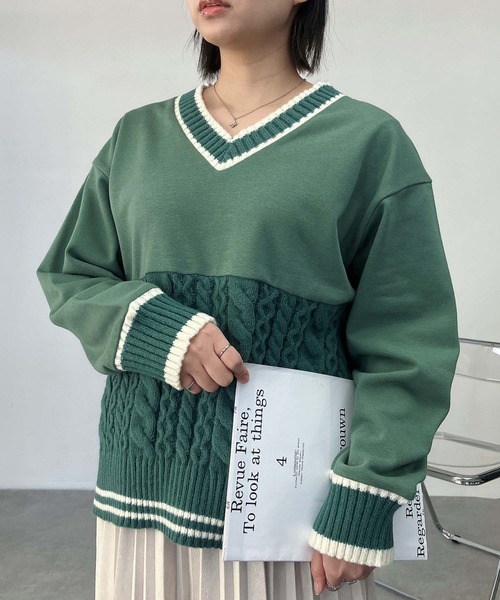 AS KNOW AS plus（アズノゥアズプラス）の「◯チルデンデザイン裏毛スウェットプルオーバー（スウェット・レディース・ネイビー/アイボリー/グリーン・FREE）」の15枚目の写真