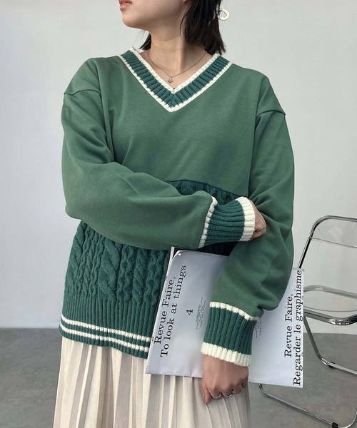 AS KNOW AS plus（アズノゥアズプラス）の「◯チルデンデザイン裏毛スウェットプルオーバー（スウェット・レディース・ネイビー/アイボリー/グリーン・FREE）」の16枚目の写真