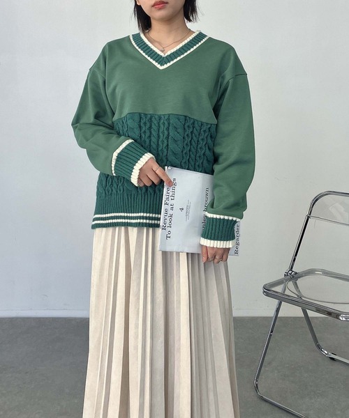 AS KNOW AS plus（アズノゥアズプラス）の「◯チルデンデザイン裏毛スウェットプルオーバー（スウェット・レディース・ネイビー/アイボリー/グリーン・FREE）」の17枚目の写真