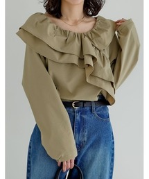[2026S/S COLLECTION]無地orギンガムチェックサッカーアシンメトリーフリルブラウス
