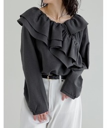 [2026S/S COLLECTION]無地orギンガムチェックサッカーアシンメトリーフリルブラウス