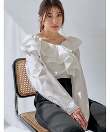 [2026S/S COLLECTION]無地orギンガムチェックサッカーアシンメトリーフリルブラウス