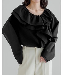 [2026S/S COLLECTION]無地orギンガムチェックサッカーアシンメトリーフリルブラウス