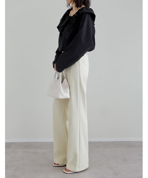 Re:EDIT（リエディ）の「[2026S/S COLLECTION]無地orギンガムチェックサッカーアシンメトリーフリルブラウス（シャツ/ブラウス・レディース・ベージュ/ホワイト/ブラック/ブラウン系その他/ブラック系その他・MEDIUM/LARGE）」の7枚目の写真