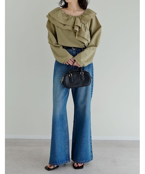 Re:EDIT（リエディ）の「[2026S/S COLLECTION]無地orギンガムチェックサッカーアシンメトリーフリルブラウス（シャツ/ブラウス・レディース・ベージュ/ホワイト/ブラック/ブラウン系その他/ブラック系その他・MEDIUM/LARGE）」の16枚目の写真