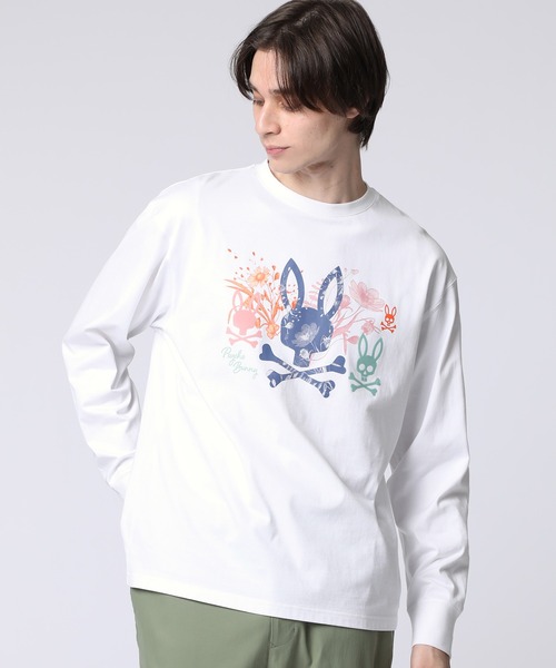 Psycho Bunny(サイコバニー)の「フラワーグラフィック ロングスリーブTシャツ(Tシャツ/カットソー・メンズ・ホワイト/ブラック・MEDIUM/LARGE/X-LARGE)」の1枚目の写真