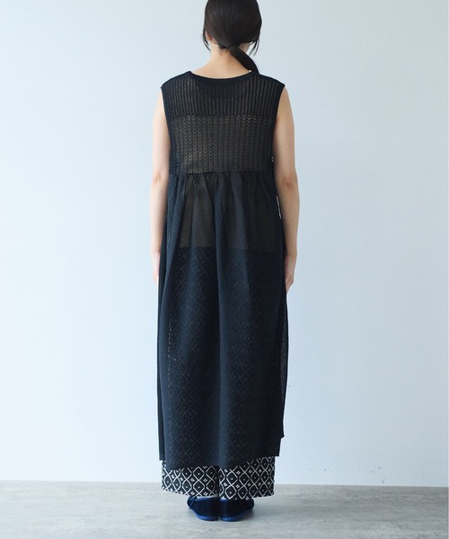yuni(ユニ )の「12G和紙/Polyester tiered knit ワンピース(ワンピース・レディース・ブラック/アイボリー/グレー・FREE)」の10枚目の写真