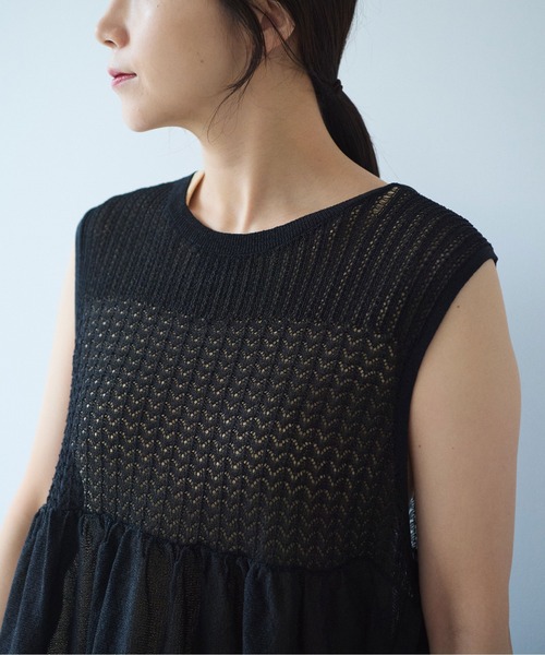 yuni(ユニ )の「12G和紙/Polyester tiered knit ワンピース(ワンピース・レディース・ブラック/アイボリー/グレー・FREE)」の11枚目の写真