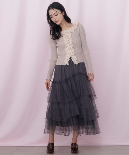 JILL by JILL STUART（ジルバイジルスチュアート）の「チュールランダムティアードスカート（スカート・レディース・グレー/ピンク/ホワイト・FREE）」の3枚目の写真