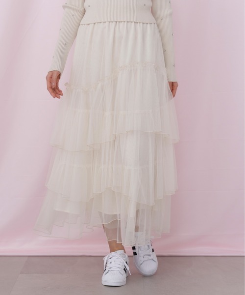 JILL by JILL STUART（ジルバイジルスチュアート）の「チュールランダムティアードスカート（スカート・レディース・グレー/ピンク/ホワイト・FREE）」の8枚目の写真