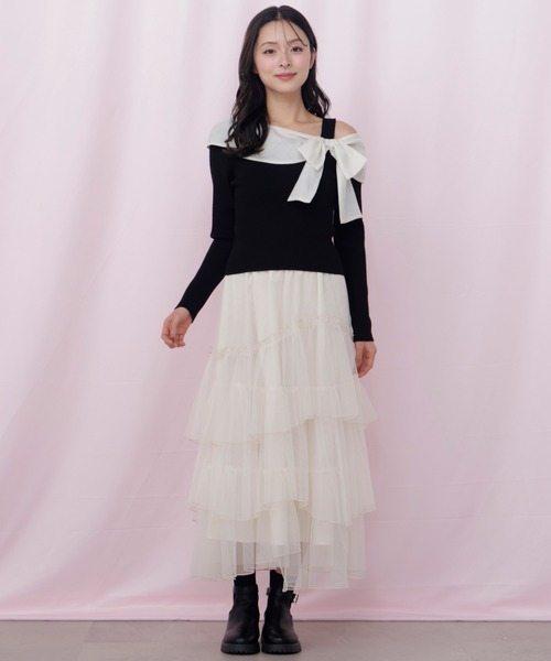 JILL by JILL STUART（ジルバイジルスチュアート）の「チュールランダムティアードスカート（スカート・レディース・グレー/ピンク/ホワイト・FREE）」の14枚目の写真