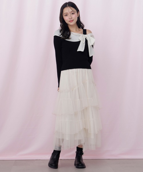 JILL by JILL STUART（ジルバイジルスチュアート）の「チュールランダムティアードスカート（スカート・レディース・グレー/ピンク/ホワイト・FREE）」の13枚目の写真