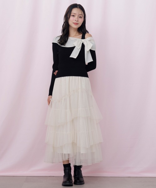 JILL by JILL STUART（ジルバイジルスチュアート）の「チュールランダムティアードスカート（スカート・レディース・グレー/ピンク/ホワイト・FREE）」の12枚目の写真