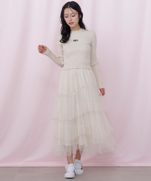 JILL by JILL STUART（ジルバイジルスチュアート）の「チュールランダムティアードスカート（スカート・レディース・グレー/ピンク/ホワイト・FREE）」の4枚目の写真