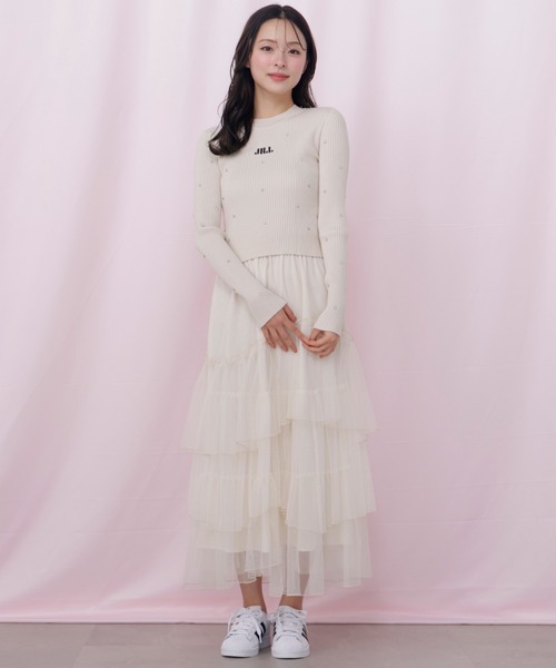 JILL by JILL STUART（ジルバイジルスチュアート）の「チュールランダムティアードスカート（スカート・レディース・グレー/ピンク/ホワイト・FREE）」の5枚目の写真