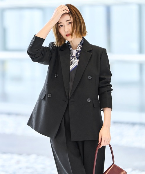 RUIRUE BOUTIQUE（ルイルエブティック）の「洗える ストレッチ 吸水速乾 UVカット 消臭抗菌効果 ｜ マニッシュ スーツ ワイドパンツ セット ｜ パンツスーツ・セットアップ・セレモニースーツ・ママスーツ・通勤スーツ（スーツセット・レディース・ブラック/グレイッシュベージュ/チャコールグレー/ダークネイビー・S/M/L/LL/3L/4L/5L）」の5枚目の写真