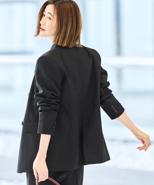 RUIRUE BOUTIQUE（ルイルエブティック）の「洗える ストレッチ 吸水速乾 UVカット 消臭抗菌効果 ｜ マニッシュ スーツ ワイドパンツ セット ｜ パンツスーツ・セットアップ・セレモニースーツ・ママスーツ・通勤スーツ（スーツセット・レディース・ブラック/グレイッシュベージュ/チャコールグレー/ダークネイビー・S/M/L/LL/3L/4L/5L）」の6枚目の写真