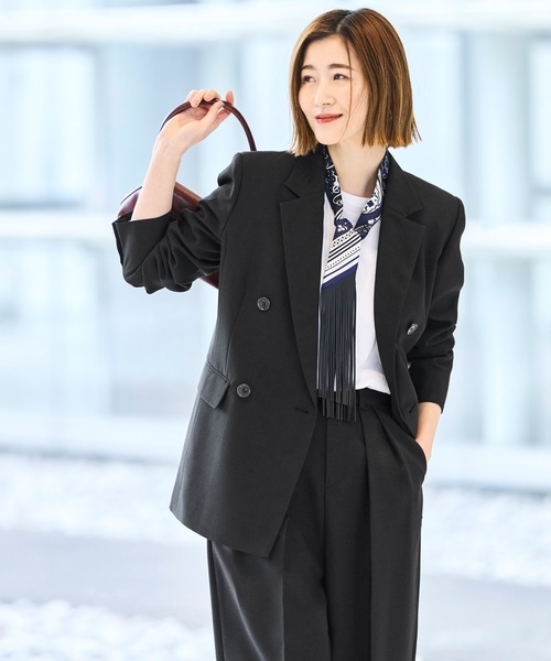 RUIRUE BOUTIQUE（ルイルエブティック）の「洗える ストレッチ 吸水速乾 UVカット 消臭抗菌効果 ｜ マニッシュ スーツ ワイドパンツ セット ｜ パンツスーツ・セットアップ・セレモニースーツ・ママスーツ・通勤スーツ（スーツセット・レディース・ブラック/グレイッシュベージュ/チャコールグレー/ダークネイビー・S/M/L/LL/3L/4L/5L）」の8枚目の写真