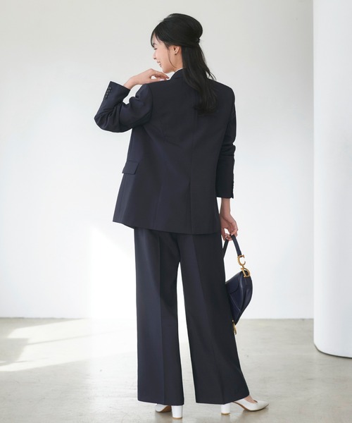 RUIRUE BOUTIQUE（ルイルエブティック）の「洗える ストレッチ 吸水速乾 UVカット 消臭抗菌効果 ｜ マニッシュ スーツ ワイドパンツ セット ｜ パンツスーツ・セットアップ・セレモニースーツ・ママスーツ・通勤スーツ（スーツセット・レディース・ブラック/グレイッシュベージュ/チャコールグレー/ダークネイビー・S/M/L/LL/3L/4L/5L）」の9枚目の写真