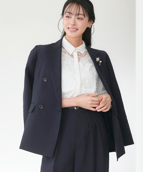 RUIRUE BOUTIQUE（ルイルエブティック）の「洗える ストレッチ 吸水速乾 UVカット 消臭抗菌効果 ｜ マニッシュ スーツ ワイドパンツ セット ｜ パンツスーツ・セットアップ・セレモニースーツ・ママスーツ・通勤スーツ（スーツセット・レディース・ブラック/グレイッシュベージュ/チャコールグレー/ダークネイビー・S/M/L/LL/3L/4L/5L）」の10枚目の写真