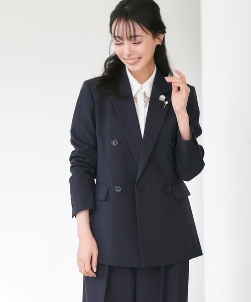 RUIRUE BOUTIQUE（ルイルエブティック）の「洗える ストレッチ 吸水速乾 UVカット 消臭抗菌効果 ｜ マニッシュ スーツ ワイドパンツ セット ｜ パンツスーツ・セットアップ・セレモニースーツ・ママスーツ・通勤スーツ（スーツセット・レディース・ブラック/グレイッシュベージュ/チャコールグレー/ダークネイビー・S/M/L/LL/3L/4L/5L）」の11枚目の写真