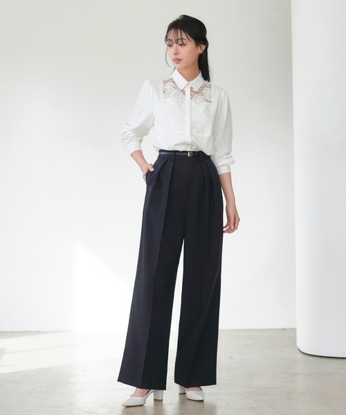 RUIRUE BOUTIQUE（ルイルエブティック）の「洗える ストレッチ 吸水速乾 UVカット 消臭抗菌効果 ｜ マニッシュ スーツ ワイドパンツ セット ｜ パンツスーツ・セットアップ・セレモニースーツ・ママスーツ・通勤スーツ（スーツセット・レディース・ブラック/グレイッシュベージュ/チャコールグレー/ダークネイビー・S/M/L/LL/3L/4L/5L）」の12枚目の写真