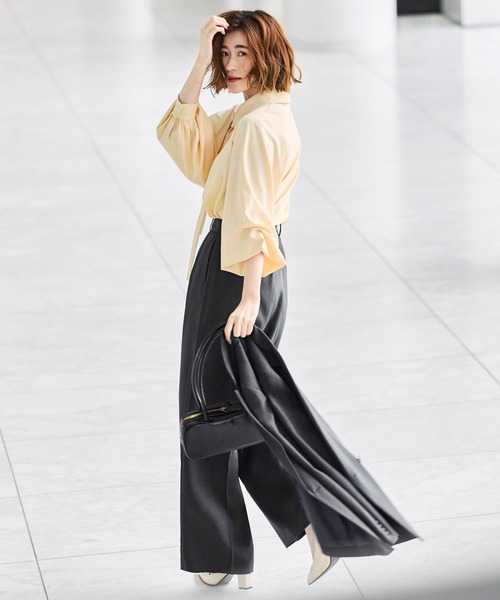 RUIRUE BOUTIQUE（ルイルエブティック）の「洗える ストレッチ 吸水速乾 UVカット 消臭抗菌効果 ｜ マニッシュ スーツ ワイドパンツ セット ｜ パンツスーツ・セットアップ・セレモニースーツ・ママスーツ・通勤スーツ（スーツセット・レディース・ブラック/グレイッシュベージュ/チャコールグレー/ダークネイビー・S/M/L/LL/3L/4L/5L）」の16枚目の写真