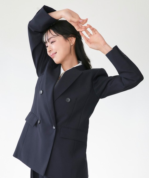 RUIRUE BOUTIQUE（ルイルエブティック）の「洗える ストレッチ 吸水速乾 UVカット 消臭抗菌効果 ｜ マニッシュ スーツ ワイドパンツ セット ｜ パンツスーツ・セットアップ・セレモニースーツ・ママスーツ・通勤スーツ（スーツセット・レディース・ブラック/グレイッシュベージュ/チャコールグレー/ダークネイビー・S/M/L/LL/3L/4L/5L）」の21枚目の写真