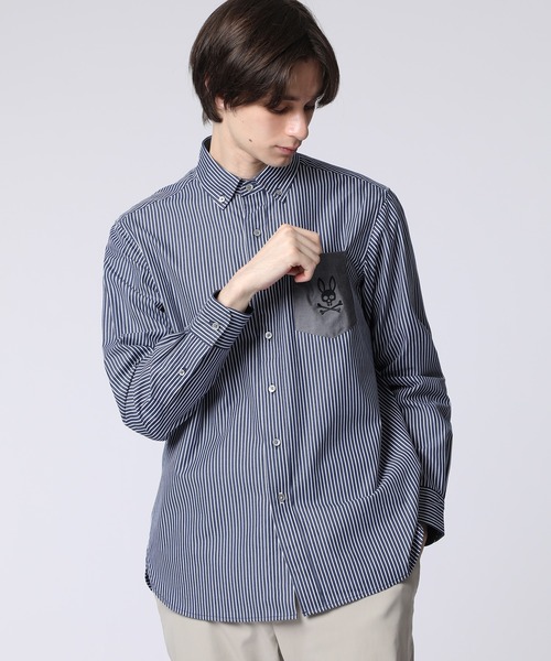 Psycho Bunny（サイコバニー）の「ロンドンストライプ ボタンダウンシャツ（シャツ/ブラウス・メンズ・ネイビー/ライトブルー・LARGE/MEDIUM/X-LARGE）」の2枚目の写真