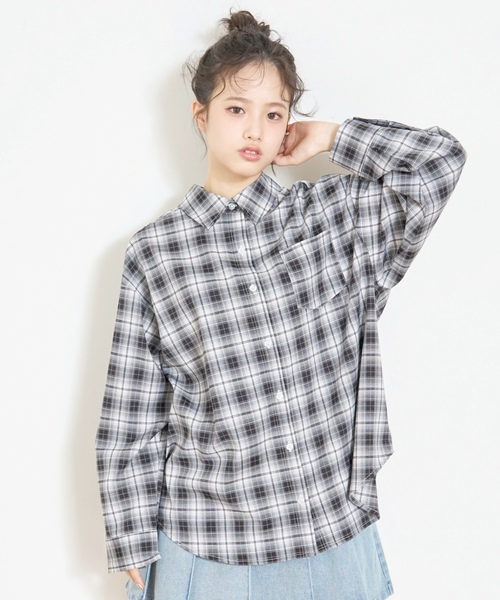 LOVETOXIC（ラブトキシック）の「ルーズチェックシャツ（シャツ/ブラウス・キッズ・ブラック/サックスブルー/ブラウン・M:150cm/L:160cm/S:140cm/130cm）」の18枚目の写真