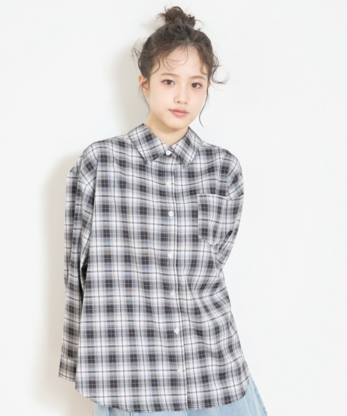 LOVETOXIC（ラブトキシック）の「ルーズチェックシャツ（シャツ/ブラウス・キッズ・ブラック/サックスブルー/ブラウン・M:150cm/L:160cm/S:140cm/130cm）」の19枚目の写真