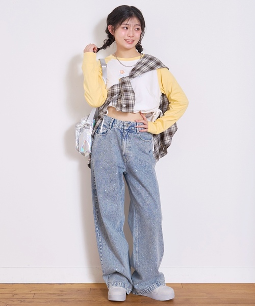 LOVETOXIC（ラブトキシック）の「ルーズチェックシャツ（シャツ/ブラウス・キッズ・ブラック/サックスブルー/ブラウン・M:150cm/L:160cm/S:140cm/130cm）」の4枚目の写真