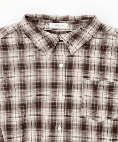LOVETOXIC（ラブトキシック）の「ルーズチェックシャツ（シャツ/ブラウス・キッズ・ブラック/サックスブルー/ブラウン・M:150cm/L:160cm/S:140cm/130cm）」の10枚目の写真