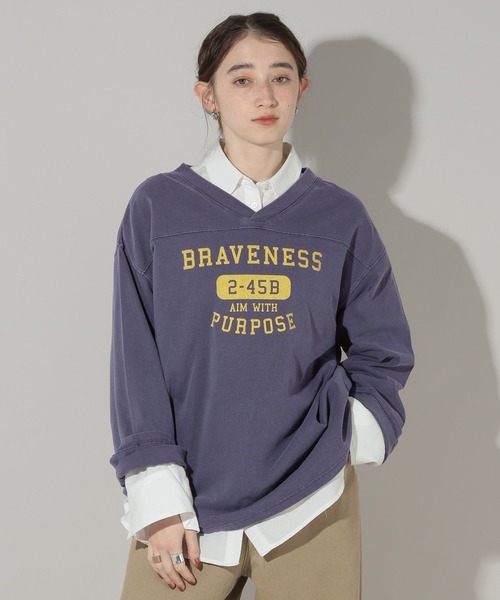 GEORGE'S（ジョージズ）の「フットボールロンＴ（Tシャツ/カットソー・レディース・オフホワイト/グリーン/ネイビー・FREE）」の3枚目の写真