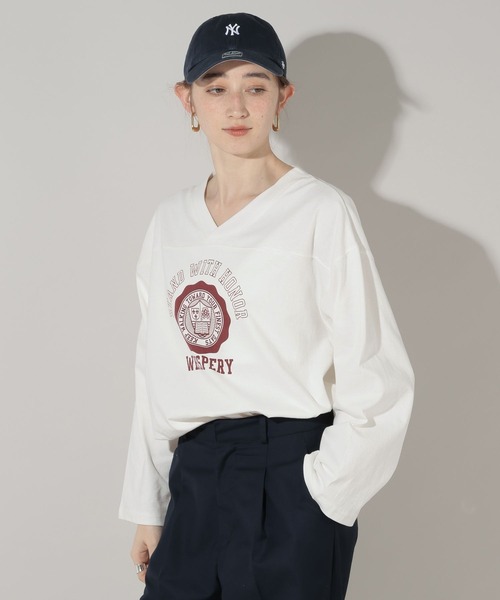 GEORGE'S（ジョージズ）の「フットボールロンＴ（Tシャツ/カットソー・レディース・オフホワイト/グリーン/ネイビー・FREE）」の2枚目の写真