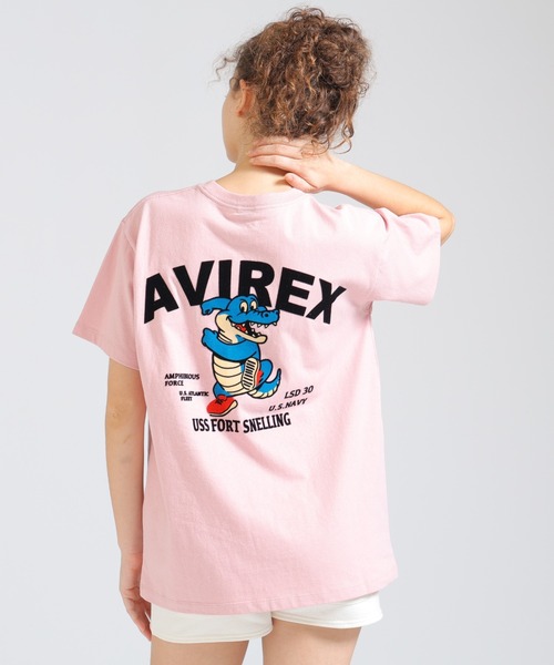 AVIREX(アヴィレックス)の「《WEB&DEPOT限定》USS FORT SNELLING T-SHIRT(Tシャツ/カットソー・レディース・ホワイト/サックスブルー/オリーブ/ブラック/ピンク・F)」の1枚目の写真