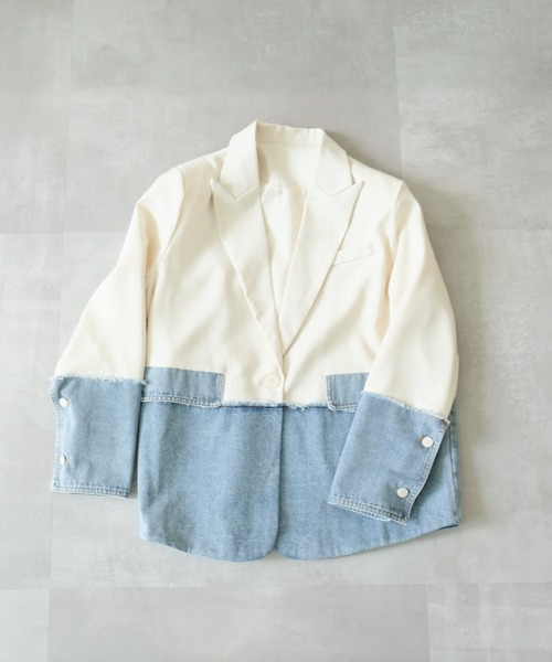 セール】Denim Combination Tailored Jacket(デニム切替テーラード
