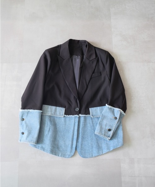 セール】Denim Combination Tailored Jacket(デニム切替テーラード