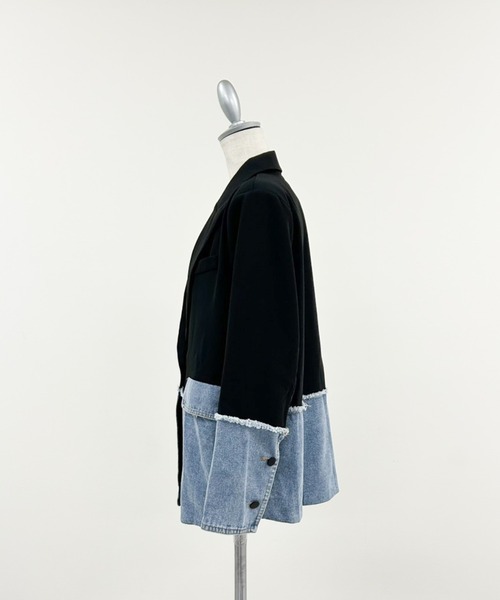 DOLLUPOOPS(ドールアップウップス)の「Denim Combination Tailored Jacket(デニム切替テーラードジャケット)(テーラードジャケット・レディース・ブラック/アイボリー・FREE)」の8枚目の写真