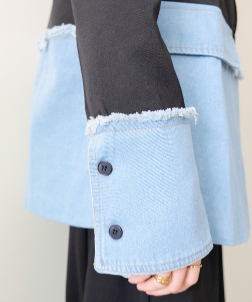 DOLLUPOOPS(ドールアップウップス)の「Denim Combination Tailored Jacket(デニム切替テーラードジャケット)(テーラードジャケット・レディース・ブラック/アイボリー・FREE)」の19枚目の写真