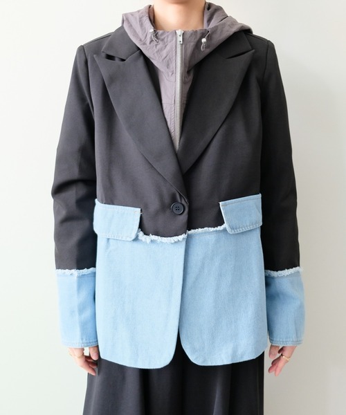 DOLLUPOOPS(ドールアップウップス)の「Denim Combination Tailored Jacket(デニム切替テーラードジャケット)(テーラードジャケット・レディース・ブラック/アイボリー・FREE)」の17枚目の写真